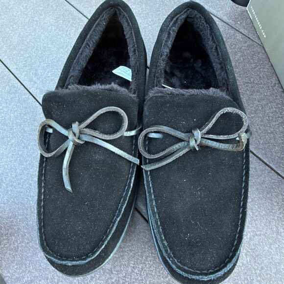 NIB Vionic Irving Adler moccasins shoes men’s size 7 black orthotics fuzzy furry - Picture 4 of 7
